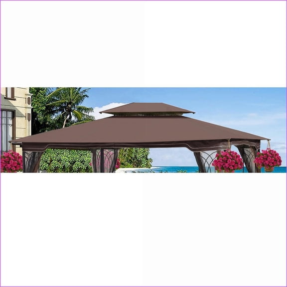 Patio Gazebo Replacement Canopy | 13x10 Ft Double Roof for Outdoor Backyard, Tan Brown UV Protection | Polyester | Rectangle