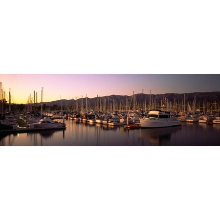 Pier One Palm Harbor Boats moored at a harbor Stearns Pier Santa Barbara California USA Stretched Canvas - Panoramic Images (36 x 12) ()