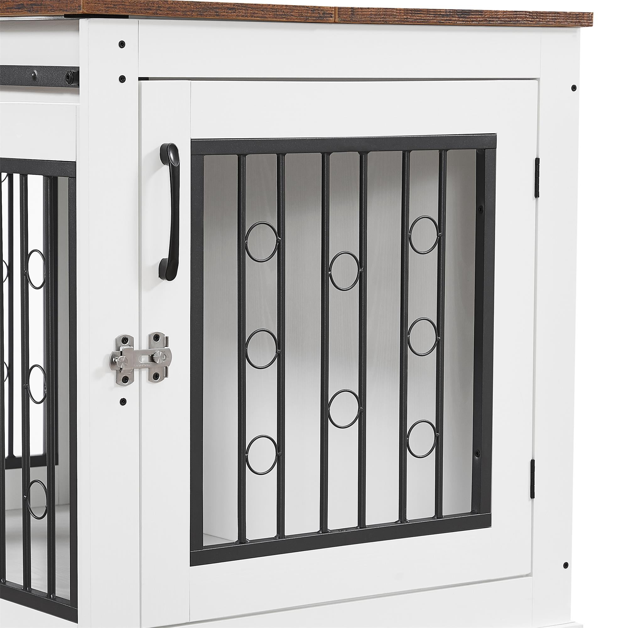 Pefilos 39" Sliding Door Dog Crate with Partition for Two Puppies, Furniture Style Dog Cage with Wheels, Brown Countertop Dog House Kennel for Indoor Dogs, White Pefilos 39" Sliding Door Dog Crate with Partition for Two Puppies, Furniture Style Dog Cage with Wheels, Brown Countertop Dog House Kennel for Indoor Dogs, White