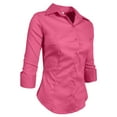 thumbnail image 2 of J. METHOD Women's Button Down Shirt 3/4 Sleeve Roll Up Stretch Collar Office Work Formal Casual Basic Blouse Top NEWT01 Hot Pink 1X, 2 of 6