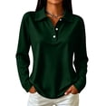 thumbnail image 3 of LNZGNM Polo Shirts for Women Long Sleeve Collared Classic Comfortable with Lightweight Top Smart Daily Leisure,Dark Green(M), 3 of 7
