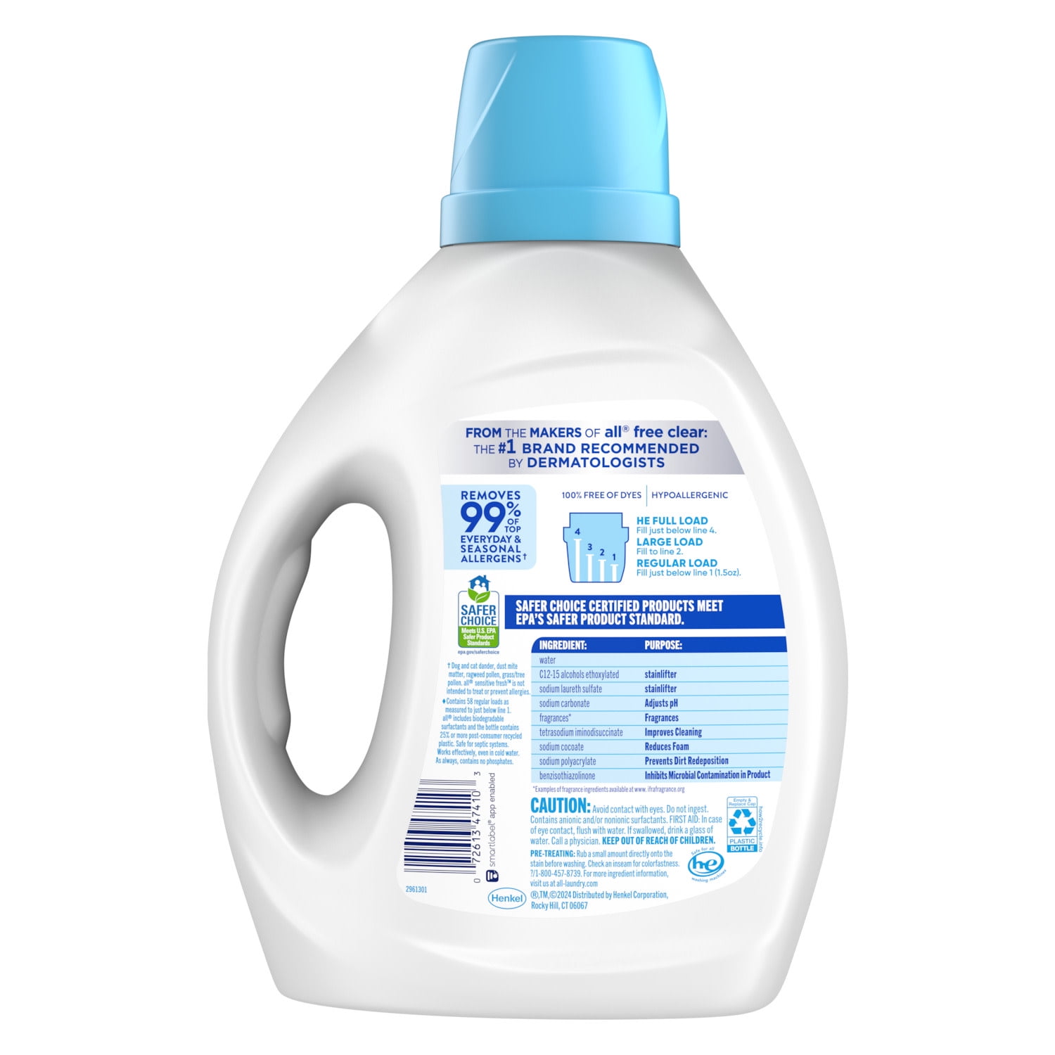 All Sensitive Fresh, Liquid Laundry Detergent, Spring Breeze, 88 oz, 58 Loads
