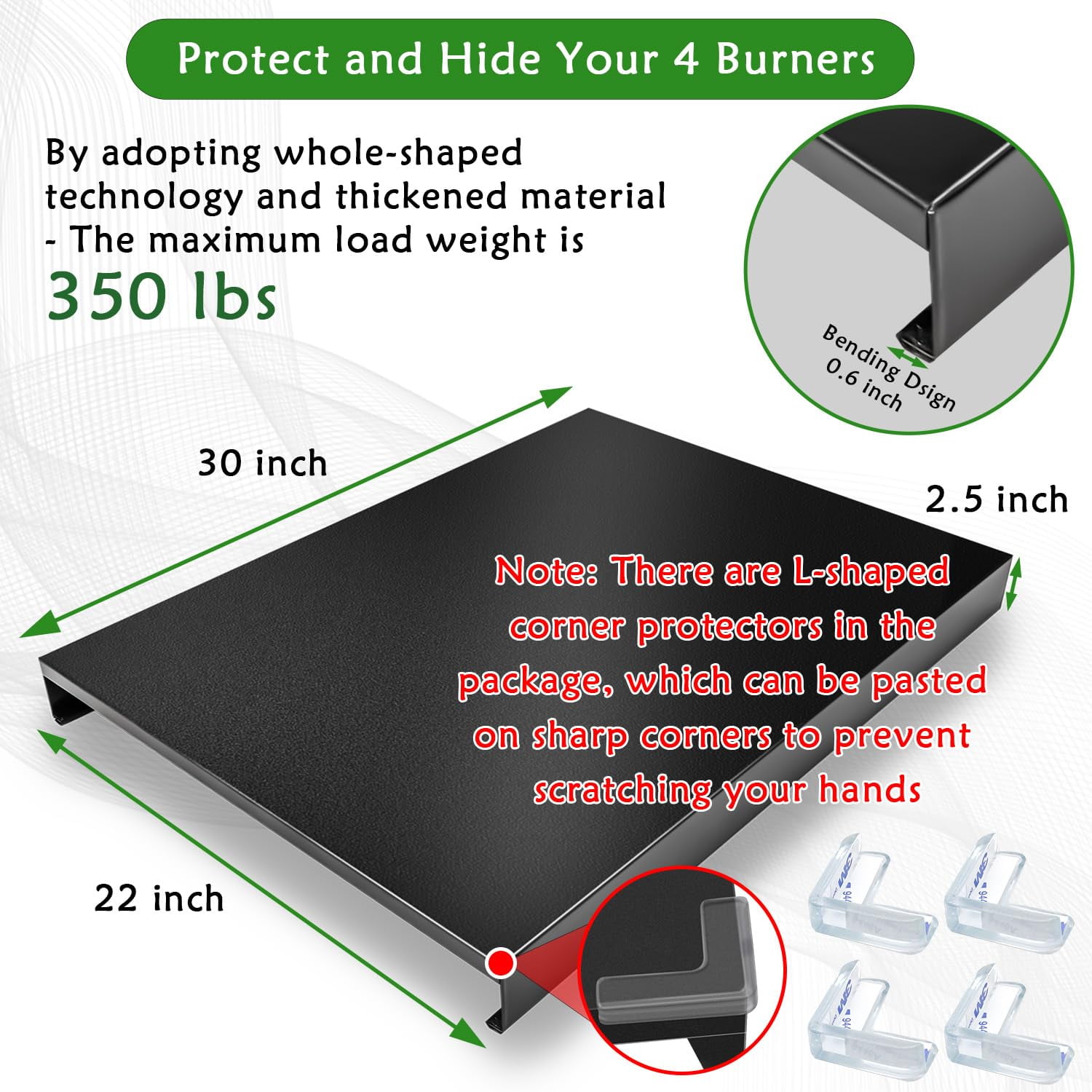 Gas Stove Cover Board, Resistance to Heat Range Covers for Gas Stove, Large Black Stove Top Covers (L30’’ x W22'' xH2.75'') with Anti-slip Silicone Feet, Anti-collision Corner Guards