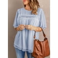 thumbnail image 2 of Asyoly Women's Summer Casual Swiss Dot Blouse Crew Neck Loose Fit Tops Short Sleeve Lace Tees, 2 of 5