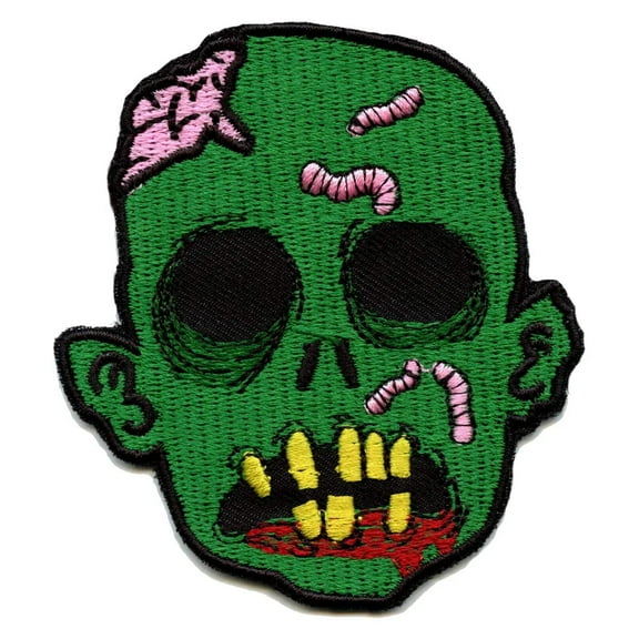 Creepy Green Rotting Zombie Head Embroidered Iron On Patch