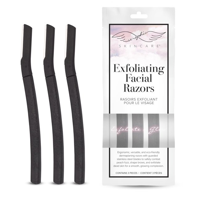Maquinillas de afeitar faciales exfoliantes Seraphic Skincare (3 piezas) - Para cejas Pelusa de melocotón y exfoliación - Maquinilla de afeitar facial Dermaplane para mujeres - Paja de trigo y cuchill