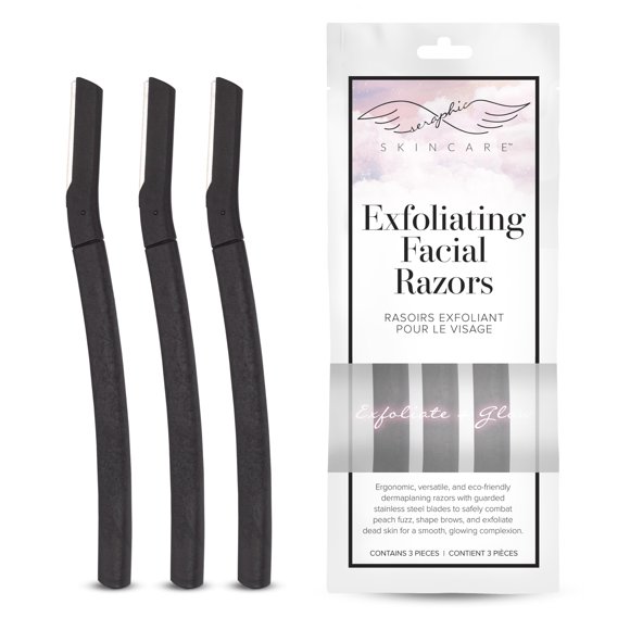 Maquinillas de afeitar faciales exfoliantes Seraphic Skincare (3 piezas) - Para cejas Pelusa de melocotón y exfoliación - Maquinilla de afeitar facial Dermaplane para mujeres - Paja de trigo y cuchill