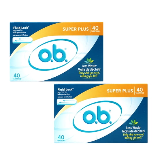 o.b. Tampons No Applicator, Unscented - 40ct, Applicator-Free Tampons Super Plus, Feminine Care, ob Tampon Super Plus - 2 Pack
