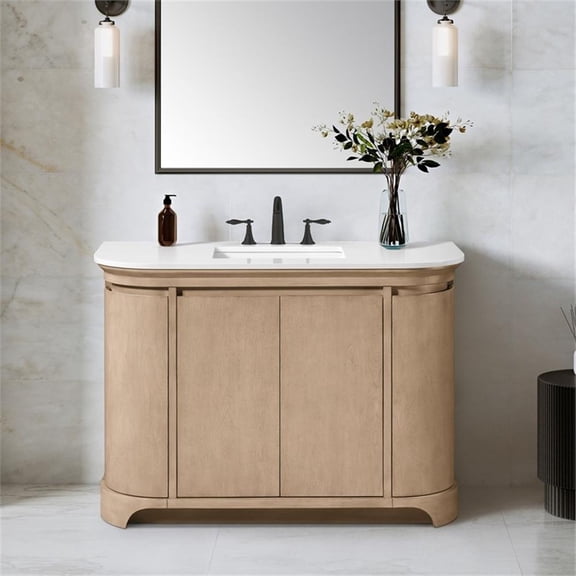 Pemberly Row 48" Bathroom Vanity in Sahara Birch with White Countertop