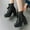 Black, variant on Ichuanyi Womens Shoes 2021 Autumn And Winter New Round Toe Thick-soled Leather Short Boots British Style Women