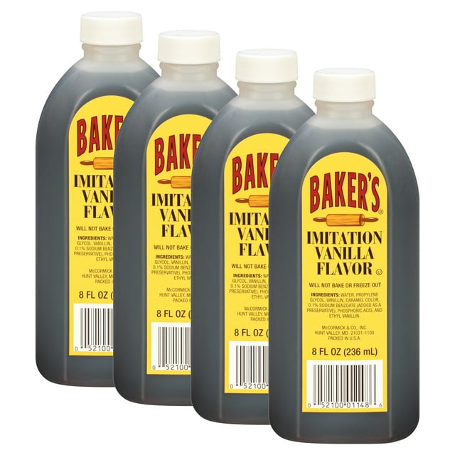 (4 pack) Baker's Imitation Vanilla Flavor, 8 fl oz Baking Extracts