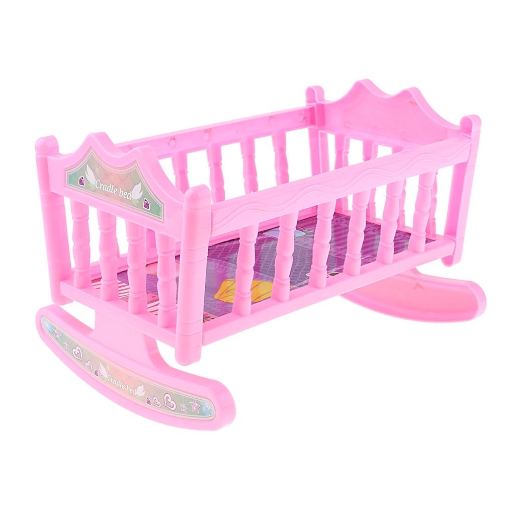 Lipstore 2 Pcs Baby Doll Rocking Bed Cradle Furniture 20 Cm Doll Accessory Pink Pink As Described