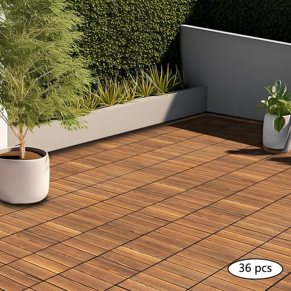 36-Pack Camphor Pine Wood Flooring Tiles with PE Backing, 30x30cm, Anti-Corrosion, Easy Snap Installation, Indoor/Outdoor Use