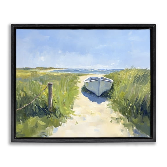 Stupell Industries Moored Boat on Path Black Framed Floater Canvas Wall Art, design by Sisi and Seb