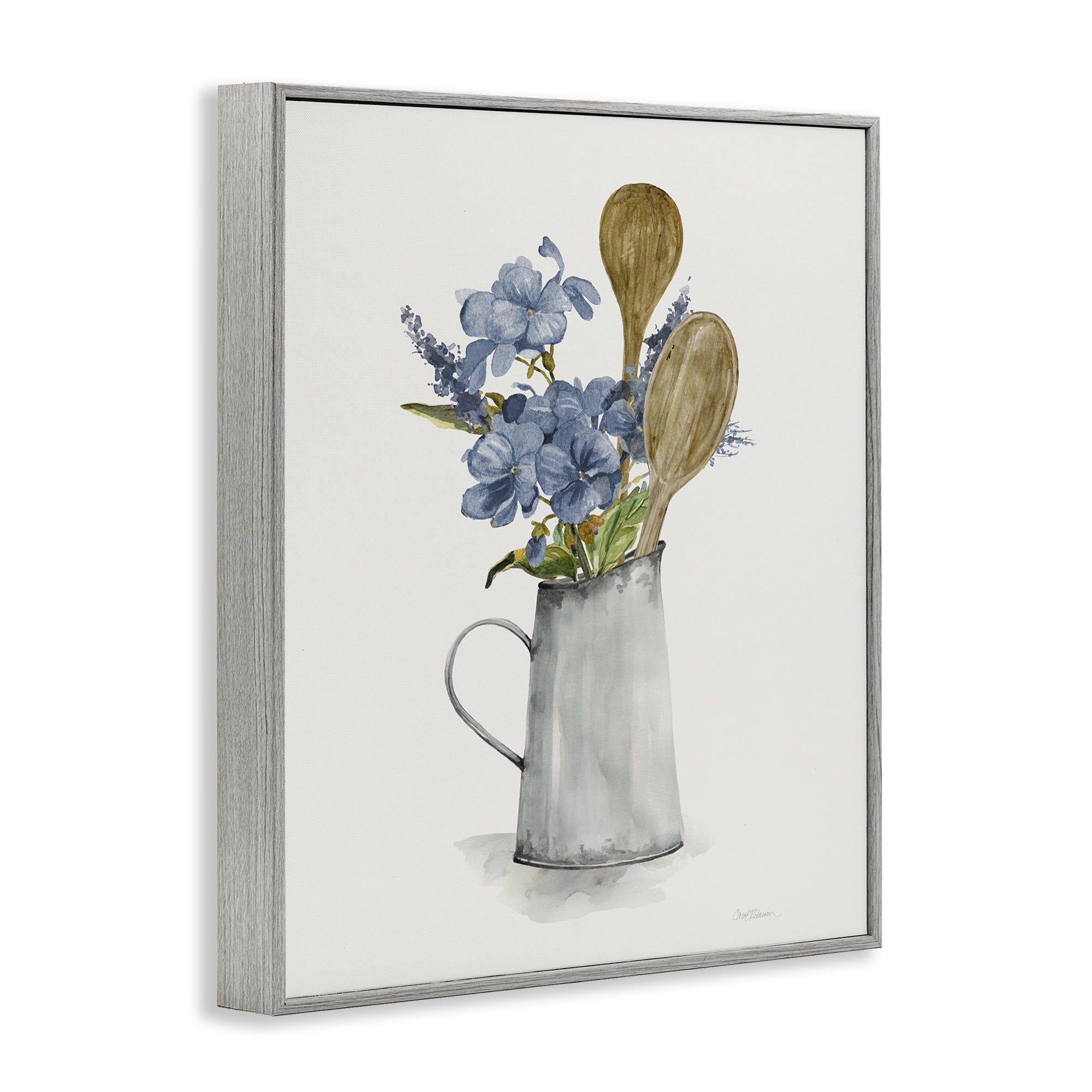 Stupell Industries Kitchen Spoons & Blue Blooms Gray Framed Giclee Art, design by Carol Robinson