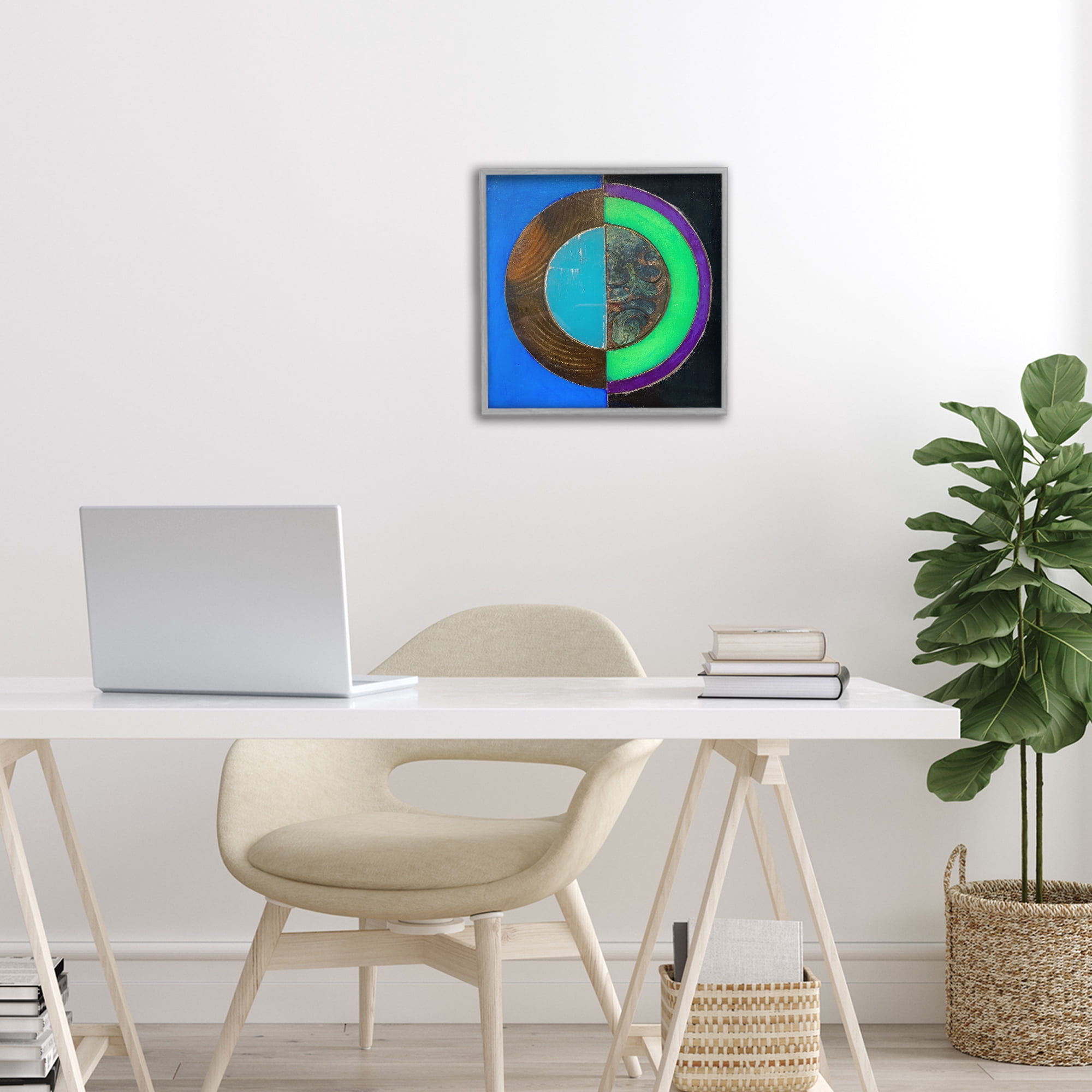 Stupell Industries Nocturnal Circle Symmetry Gray Framed Giclee Art, design by Matthew Finger