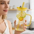 thumbnail image 4 of Win s Way Cute Square Glass Cup with Lid and Straw, 13oz Blue Glass Tumbler with Handle, 4 of 4
