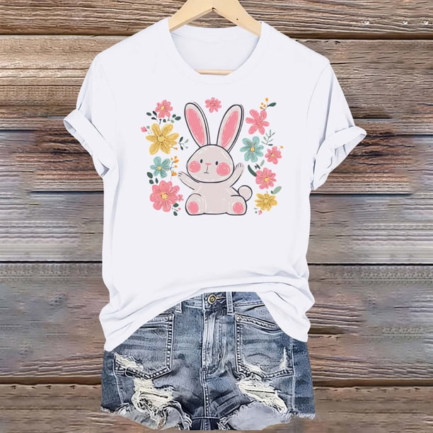 TaTaai Short Sleeve T Shirt for Women Easter Print Round Neck Casual Loose Fit Soft Stretchy Tee Cute Fashion Top for Spring Holiday Party Daily Casual Wear Gift