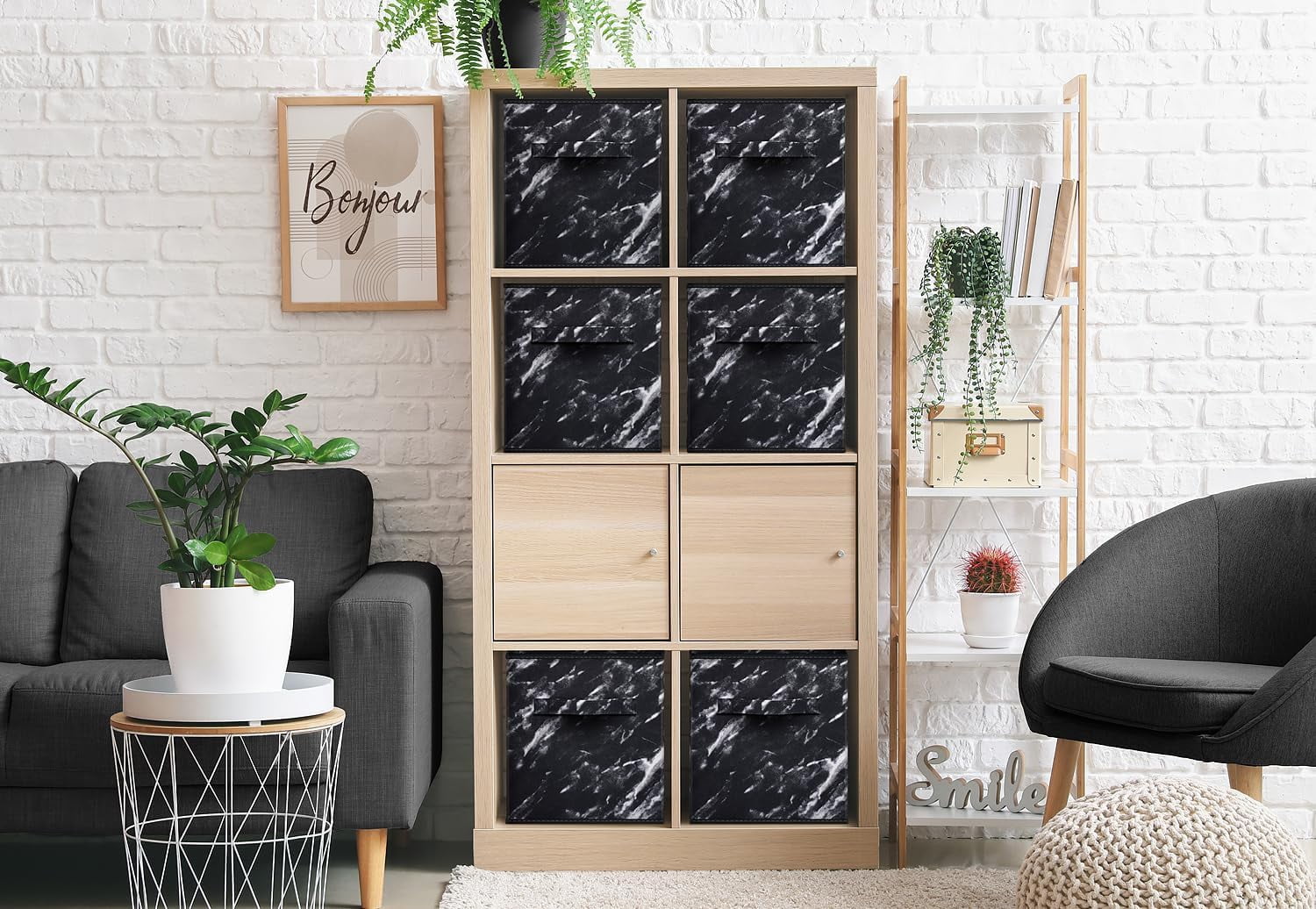 Sorbus Fabric Foldable Storage Cubes Organization Bins, Great for Home Organization, Living Room, Cube Storage Bins, for Closet, Nursery, Playroom, College Dorm, Marble Print Fabric, Black