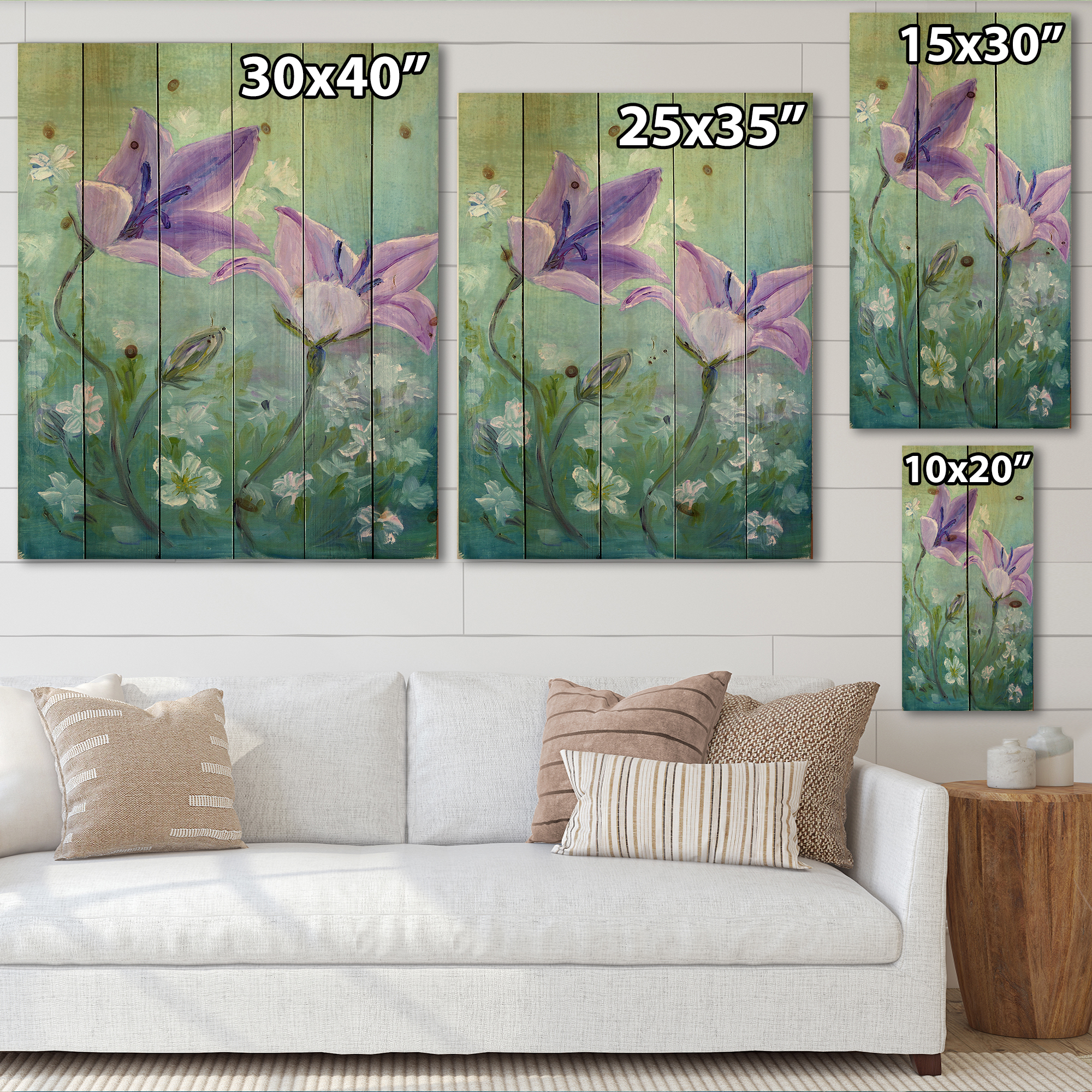 Designart 'Purple Bellflowers Blooming' Traditional Print on Natural Pine Wood