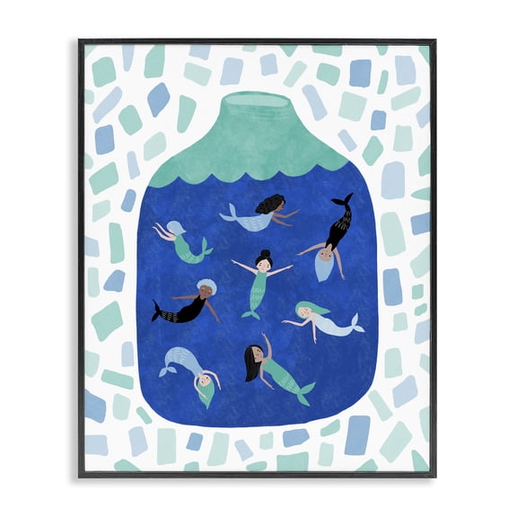 Stupell Industries Eclectic Mermaids in Glass Jar Black Framed Giclee Art, 11 x 14, by Molly Fabiano