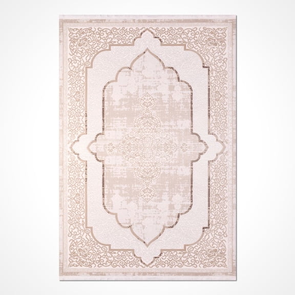 Winter Cream Oriental Acrylic Area Rugs for Living Room Jacquard Textured Modern Rugs Soft Geometric Rug for Bedroom Mid Century Washable Rug Non-Slip Bohemian Perfect for Dining Room Office