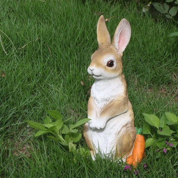 Lifelike Hand Painted Standing Resin Rabbit Garden Statue Decorative Outdoor Bunny Ornament For Patio Lawn Yard And Home Indoor Decoration