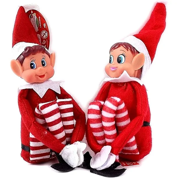 Muñeca de elfo de Navidad para niños, juguete pequeño de 42cm, con patas colgantes(Red Boy Girl 2PCS