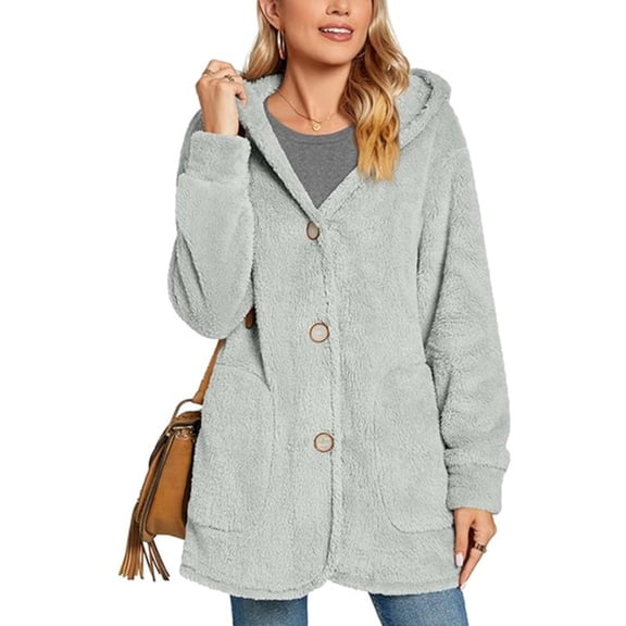 Women's Warm Fleece Jacket Plush Hooded Casual Coat Cardigan Sweater Outerwear with Pockets