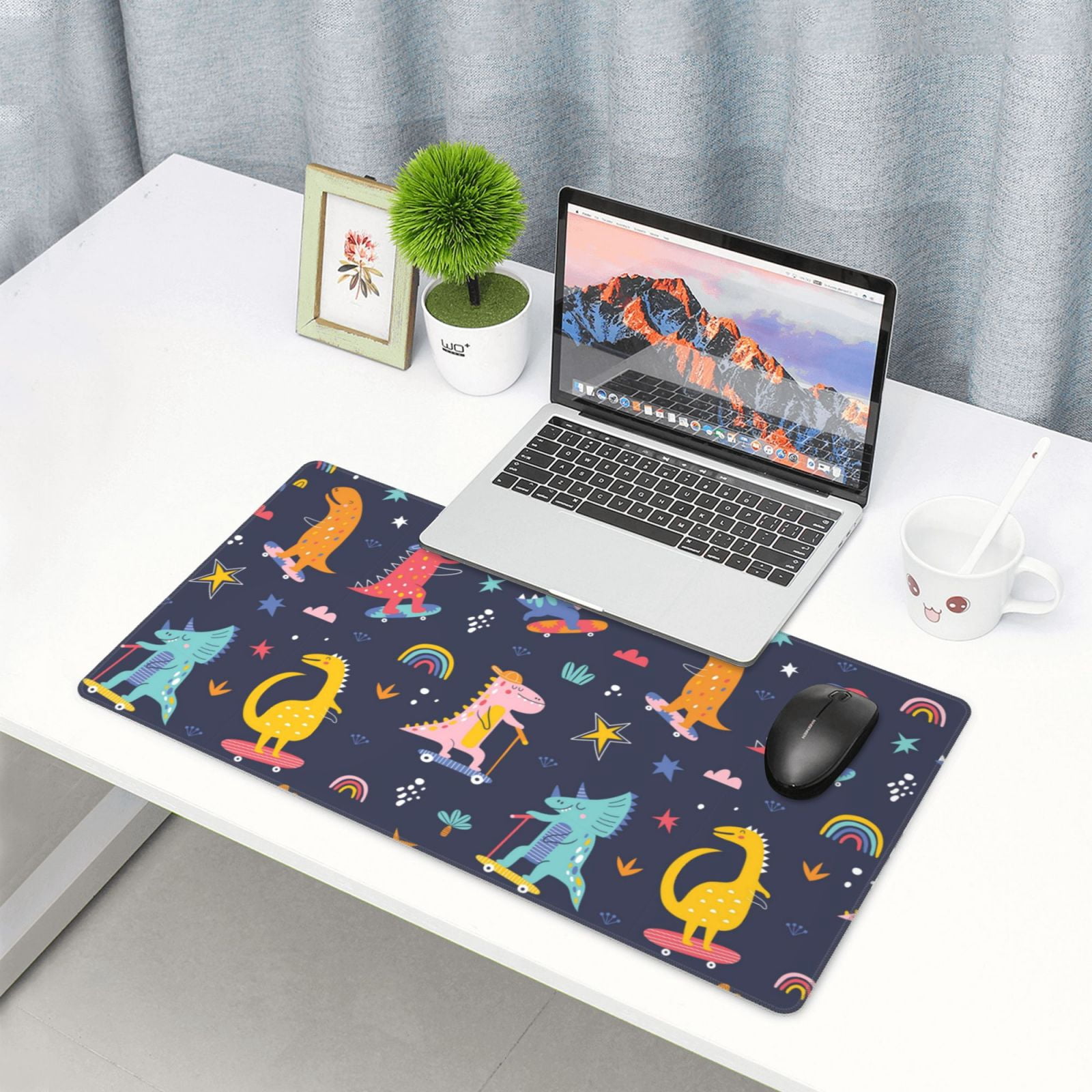 Kdxio Cartoon Dinosaur Scooter Sport Blue Print Large Gaming Mouse Pad,Non-Slip Base,Water Resist Keyboard Pad for Gamer,Office & Home,29.5 x 15.8 in