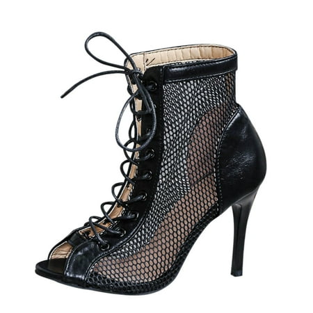 

Women S High Heels Fashion Roman Style With Fish Mouth Cutout Breathable Lace Up Stiletto Heels