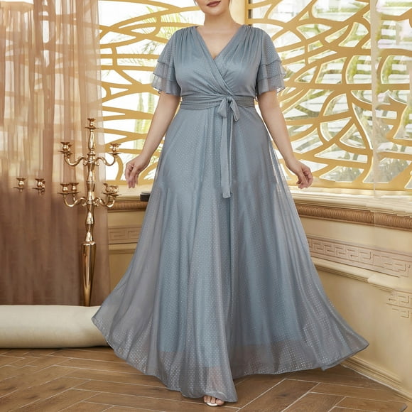 Styesk Dresses for Women Ladies Plus-size Elegant Evening Dress Drop V Dress Dress High Waist Long Chiffon Dress