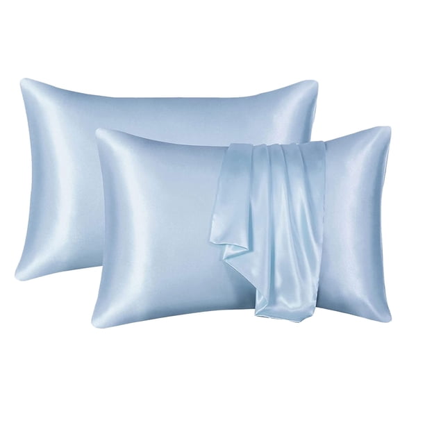 Juego de 2 fundas de almohada de satén azul cielo: fundas de almohada sedosas para cabello y piel. Fundas de almohada con cierre de sobre, similares a las fundas de almohada de seda.