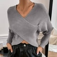 thumbnail image 3 of Besolor Womens V Neck Long Sleeve Sweaters Fall Casual Cross Front Knitted Crop Pullover Tops, 3 of 7