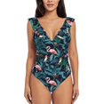 thumbnail image 2 of Yiaed Flamingos And Birds Print Women's Ruffled One Piece Swimsuit V Neck Swimwear Slimming Monokini for Woman-Large, 2 of 8