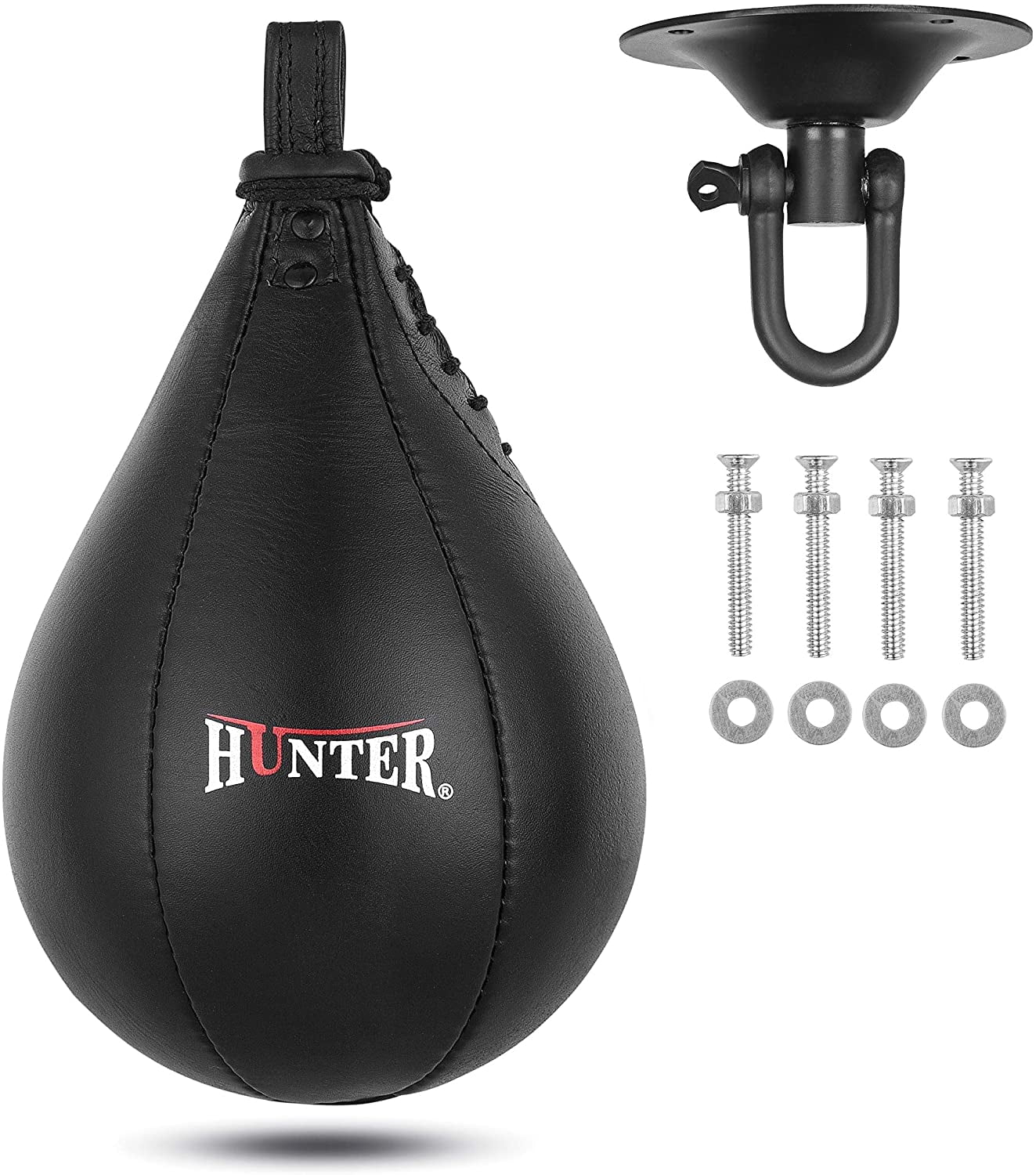 HUNTER Double End Speed Ball Bag Cowhide Leather Boxing Floor to Ceiling Rope MMA Training Muay Thai Punching Dodge Striking...
