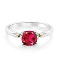 thumbnail image 2 of Gem Stone King 925 Silver and 10K Yellow Gold Red Created Ruby Engagement Ring for Women (1.00 Cttw, Cushion Cut 6MM, Available in Size 5, 6, 7, 8, 9), 2 of 5