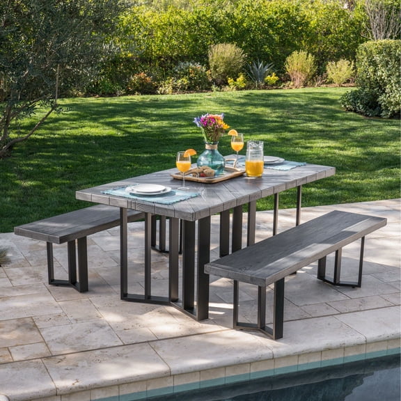 3-Piece Gray Contemporary Textured Outdoor Furniture Patio Picnic Set