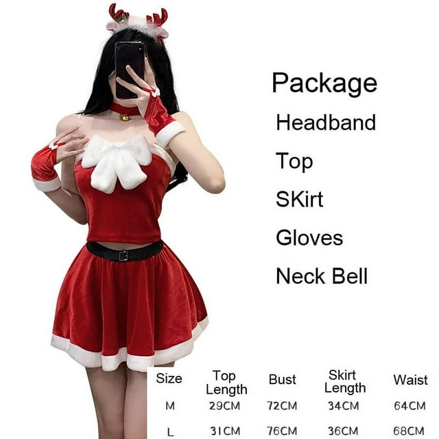 QueenLine Cosplay de Noël Mrs Santa Claus Lingerie Series Cape d'Orignal Corde Pyjama Aguichant Robe Rouge (12, Grenouillère)