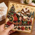thumbnail image 6 of Vintage Beaded Christmas Train Decoration with Santa, Embellished Pearl Art in Gold Frame, Festive Tabletop Centerpiece & Shelf Sitter for Holiday Party Decor, 6 of 10