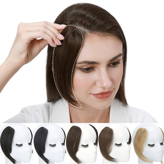 SEGO Clip in Hair Extensions Hair Bangs 100% Real Human Hair 2PCS French Bangs Wave Fringe Side Bangs Swept Natural Black Hair Piece