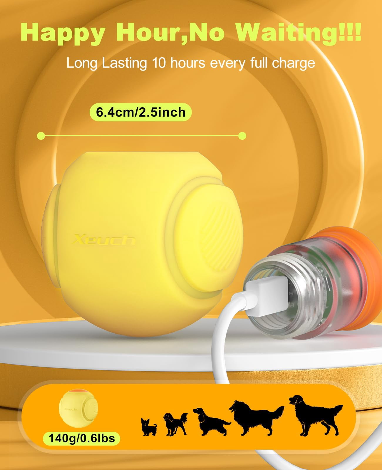 LED Light Up Dog Ball Toys, Rechargeable Bounce-Activated Durable Fetch Ball, Natural Rubber, 2.5 inches