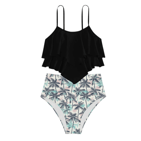 Huachaog Swimsuits for Girls 2 Piece Floral Print High Waist Bikini with Ruffles Conservative Tankini Kids Beach Pool Children Swimwear
