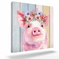 thumbnail image 2 of Cute Pink Pig Framed Canvas Wall Art, Red Purple Flower Wooden Stripes Farms Animal Wall Art Painting for Living Room Bedroom Home Decor, 8”x8”, Office Artwork Print, 2 of 9