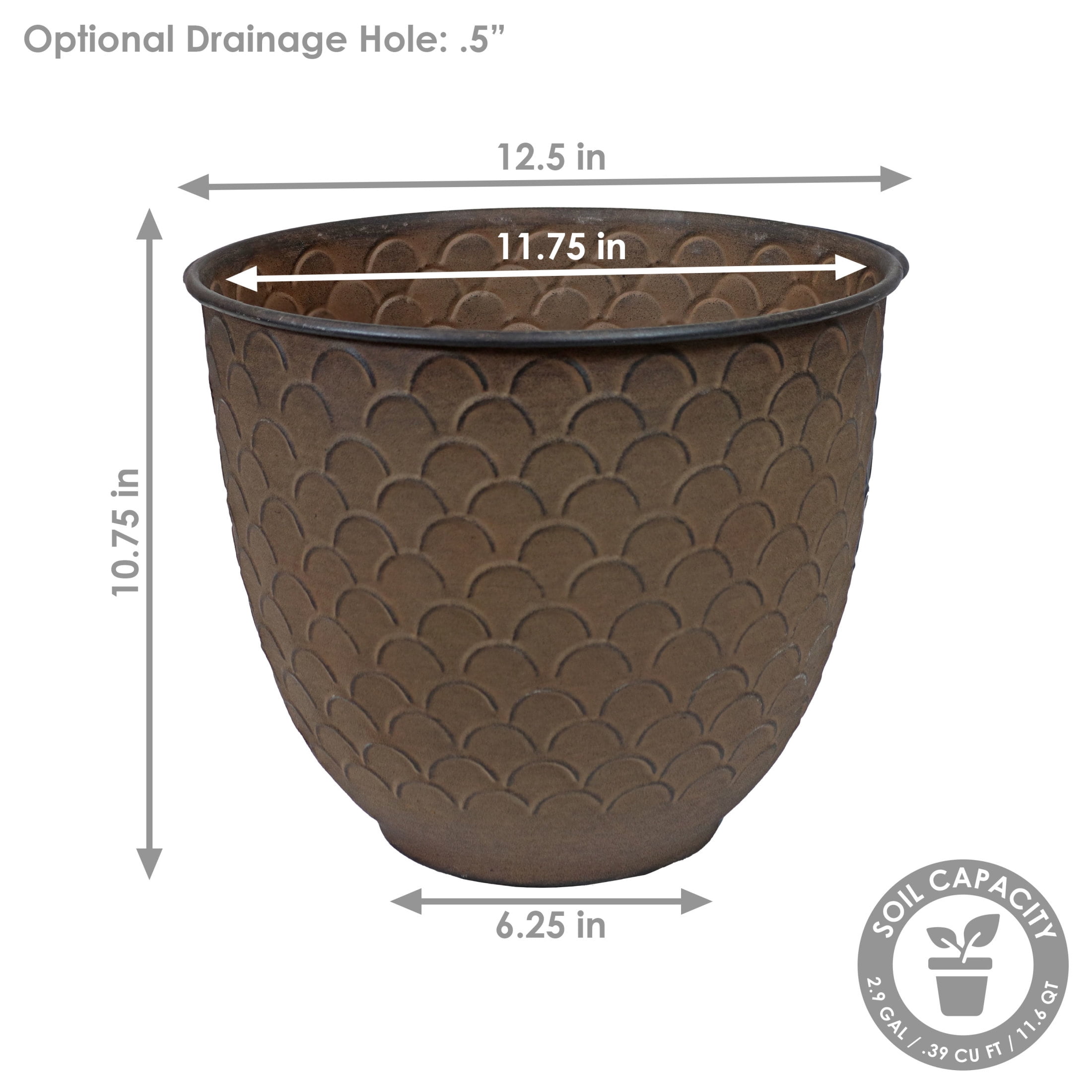 Sunnydaze Dinah 12.5" x 12.5" x 10.75" Round Brown Metal Outdoor Planter Pot 2-Count
