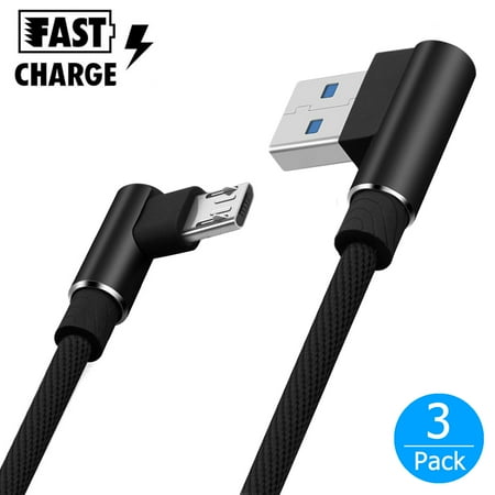 L-shape Enter Key Usb Cable (3-pack 3ft/1m Braided 90 Degree Right Angle L-shape Micro USB Fast Data Sync Charger Cable Cord for Samsung Galaxy S7/S7 Edge Note 5/4/3, Android Tablets and other Micro USB)