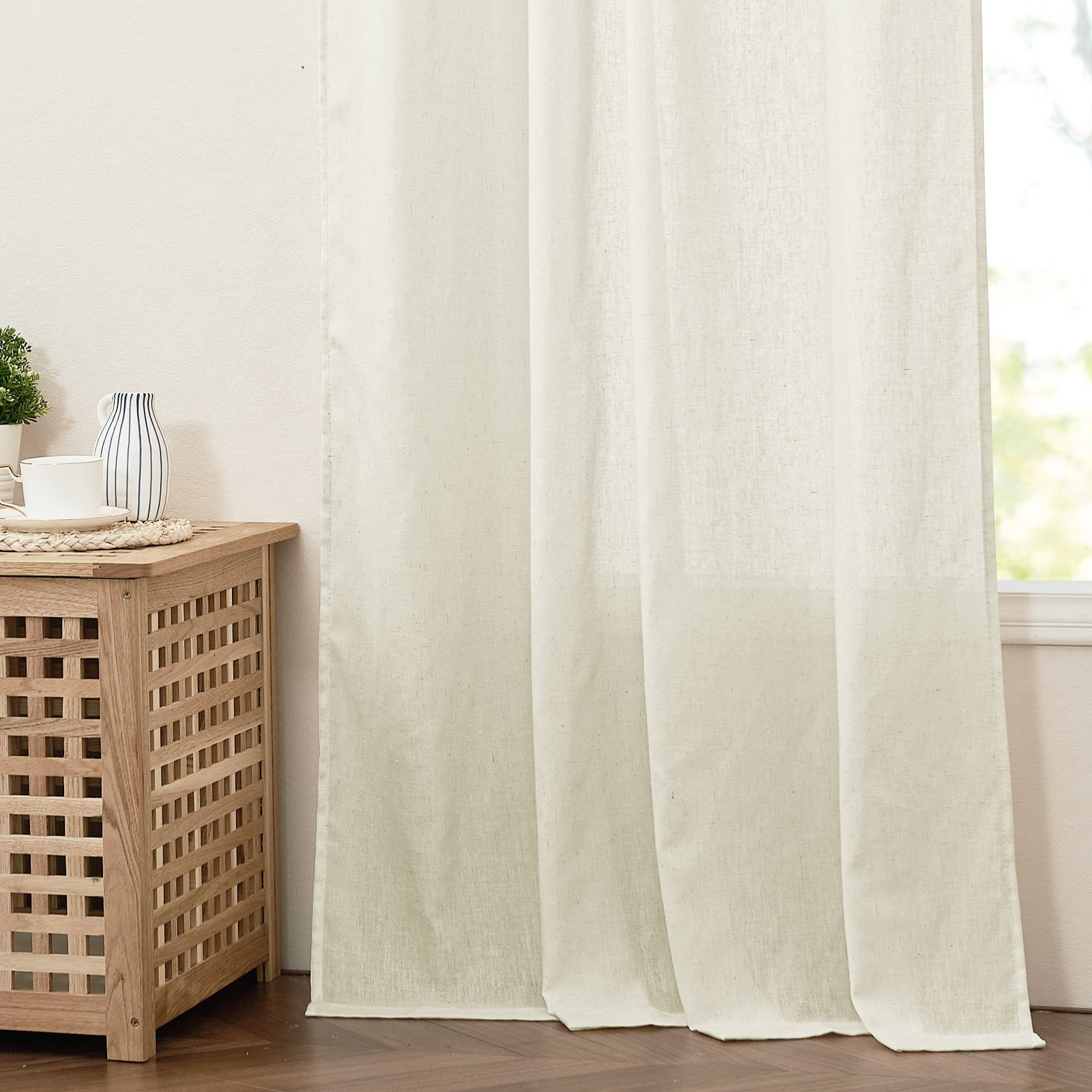 StangH Linen Blended Curtains 96 inches Long, Thick Flax Linen Semi Sheer Living Room Drapes Vertical Boho Lightweight Privacy Window Treatments for Bedroom, Ivory, W55 x L96, 2 Panels