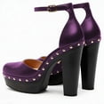 thumbnail image 5 of FSJ Women Retro Round Closed Toe Sandals Studded Rivet Platform Ankle Strap Chunky Block Heel Pumps Office Church Shoes Size 9.5 Purple, 5 of 5