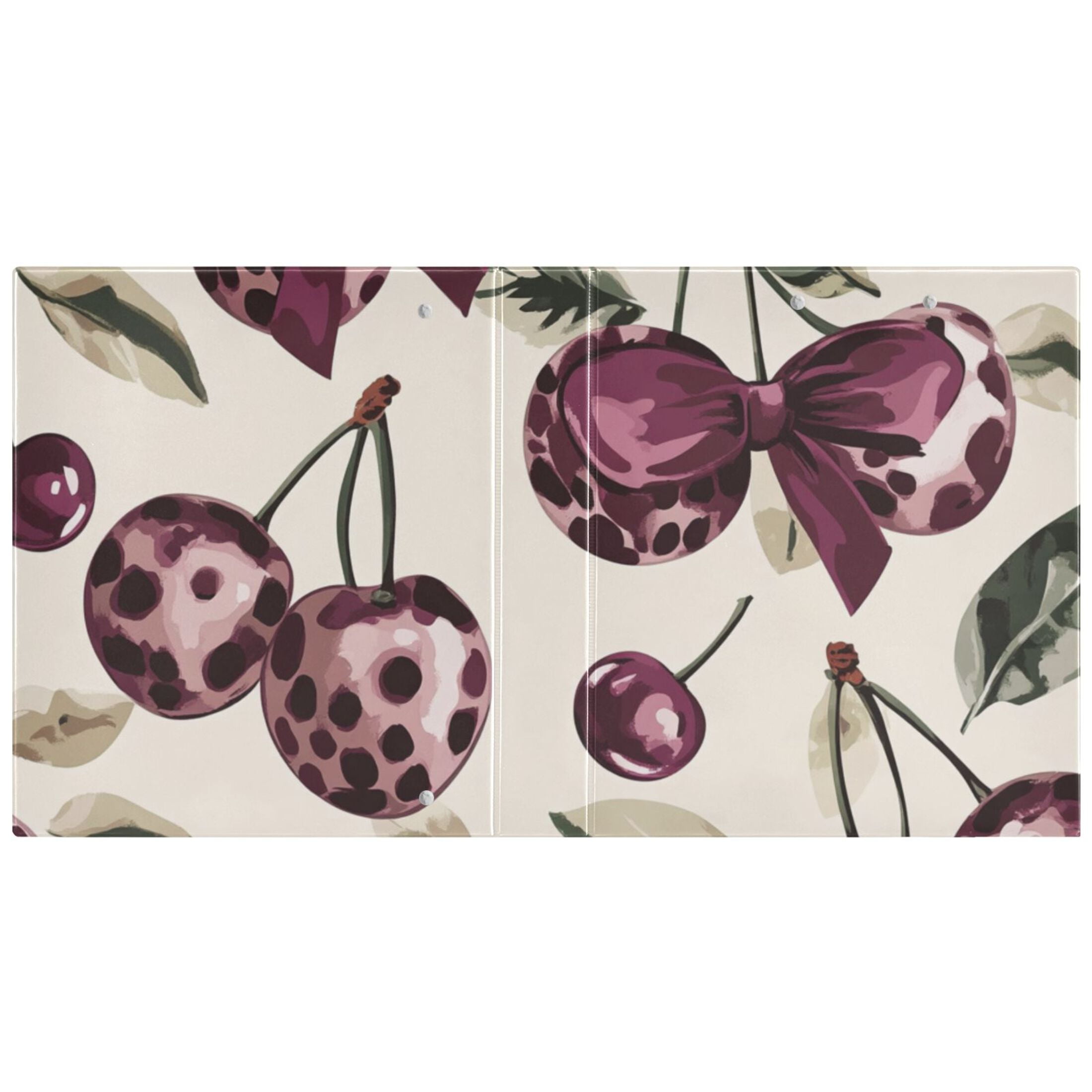 Leopard Cherry Bow 3 Ring Binders 1.5 inch Hardcover File Folders with Interior Pockets A4 Size Organizer for School Office Hospital Set of 2