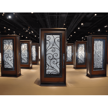 36" x 80" Environment Damage Resistant Polyurethane Composite Exterior Entry House Front Door, Openable Tempered Rain Glass Window, Left-Hand Single Door Inward Swing Dark Walnut FR08C